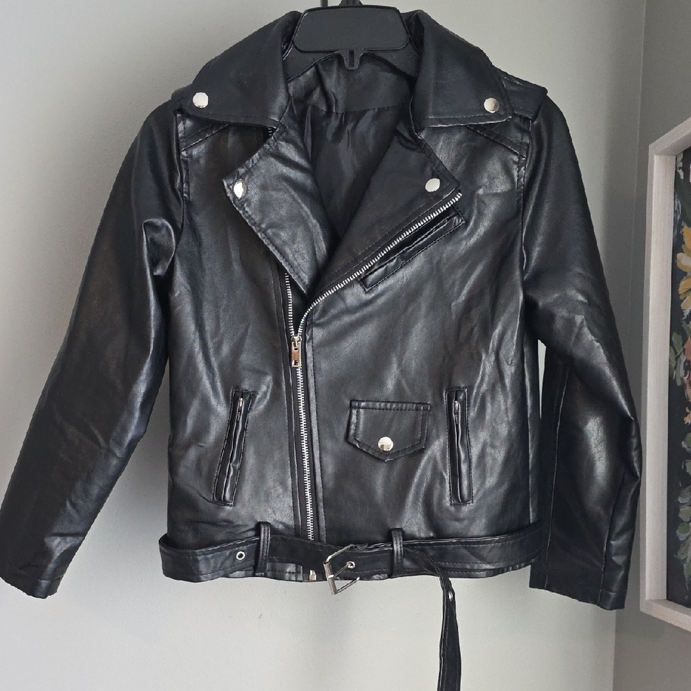 Black Faux Leather Biker Jacket Size Small